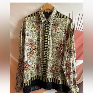 Vintage Men’s Gorgeous Satin Paris Design 100% Silk Button Down Size M